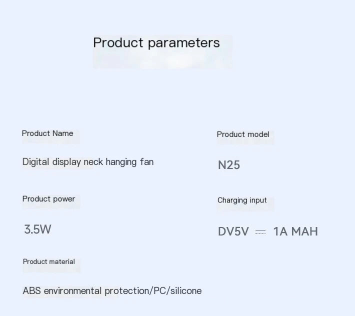 Ventilador Portátil de Cuello 10000mAh- Pantalla LED y 3 Velocidades